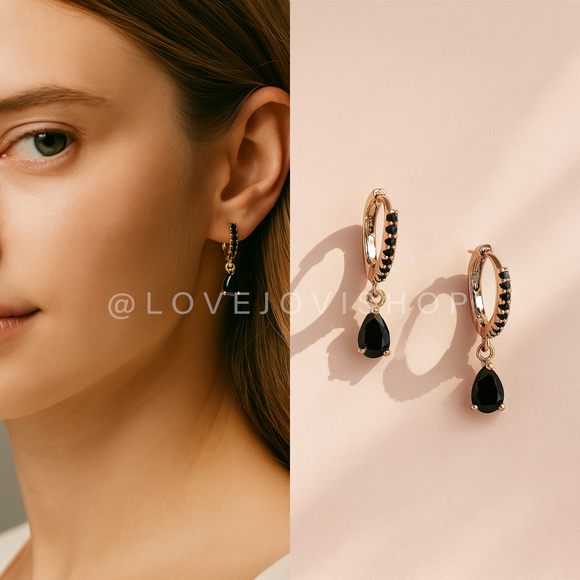 Anthropologie Jewelry - Anthro Onyx Mini Drops | Delicate Sparkle for Ear Stacks or Standalone